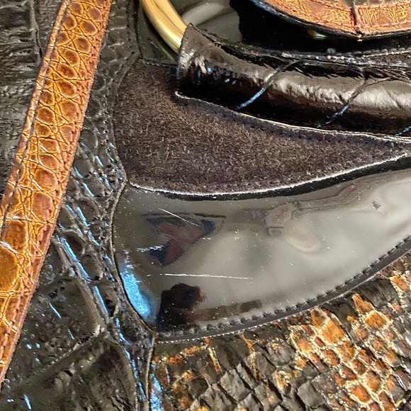 Vintage Faux Croc Handbag Gold Ring Handles - Picture 3 of 9